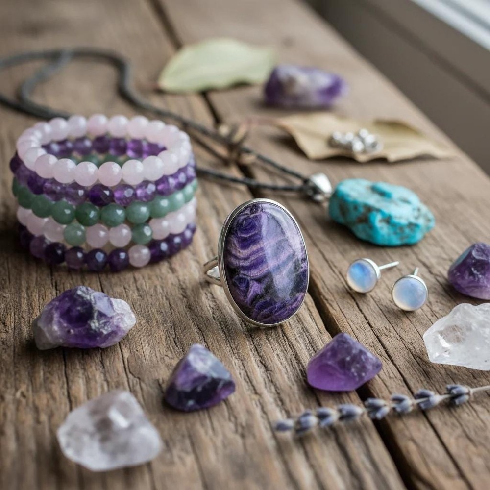 Vibrant Charoite Gemstone Ring -‎ Natural Stone Metal Alloy (Multiple Sizes)